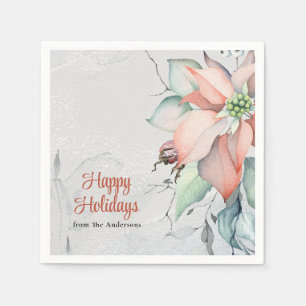 Festive Poinsettias in the Snow Botanical Holiday Napkin