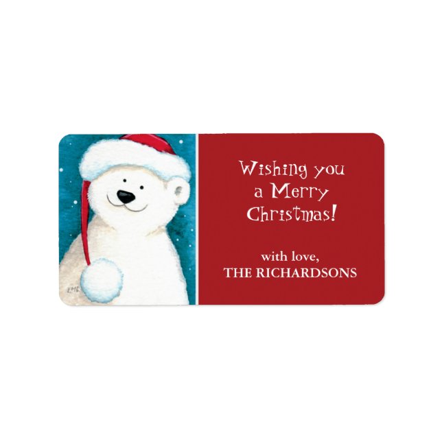 Festive Polar Bear Christmas Gift Tag Labels (Front)
