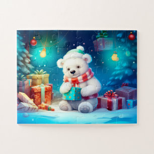 Festive Polar Bear Christmas Kids Jigsaw Puzzle
