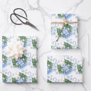 Festive Polar Bears Christmas Holiday Wrapping Paper Sheet