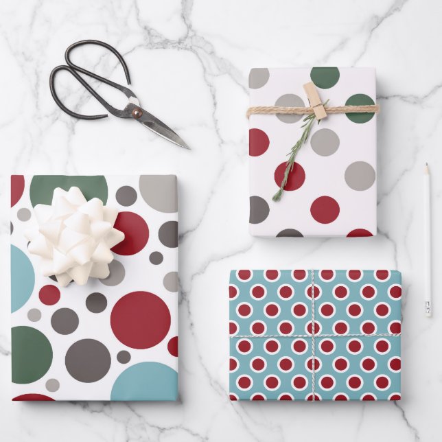 Festive Polka Dot Selection Christmas Wrapping Paper Sheet (Front)