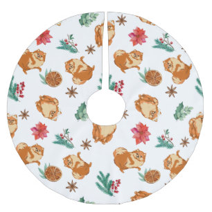 Festive Pomeranian Dog Holiday Tree Skirt