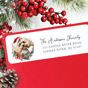 Festive Poodle Dog in Santa Hat  Return Address Label