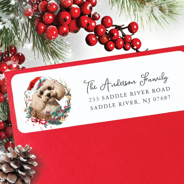 Festive Poodle Dog in Santa Hat  Return Address Label (Creator Uploaded)