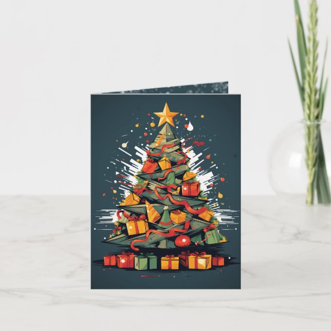 Festive Pop Art Christmas Tree Display Card (Front)