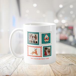 Festive Postage Stamp 2 Photo Collage Christmas Coffee Mug
