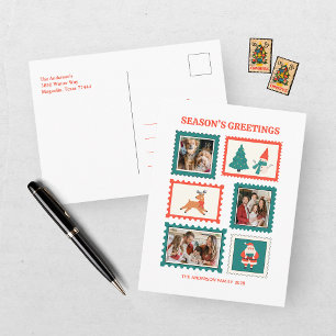 Festive Postage Stamp 3 Photo Collage Christmas Holiday Postcard