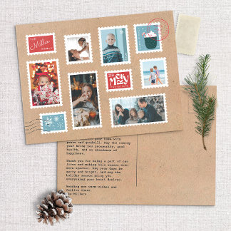 Festive Postage Stamp Photo Christmas Postcard