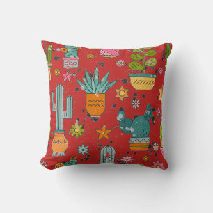 Festive Potted Cactus Pattern Cushion