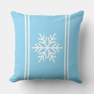 Festive Pretty Snowflake Light Blue White Stripes Cushion