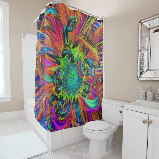 Festive Psychedelic Colourful Dahlia Flower Petals Shower Curtain (In Situ)