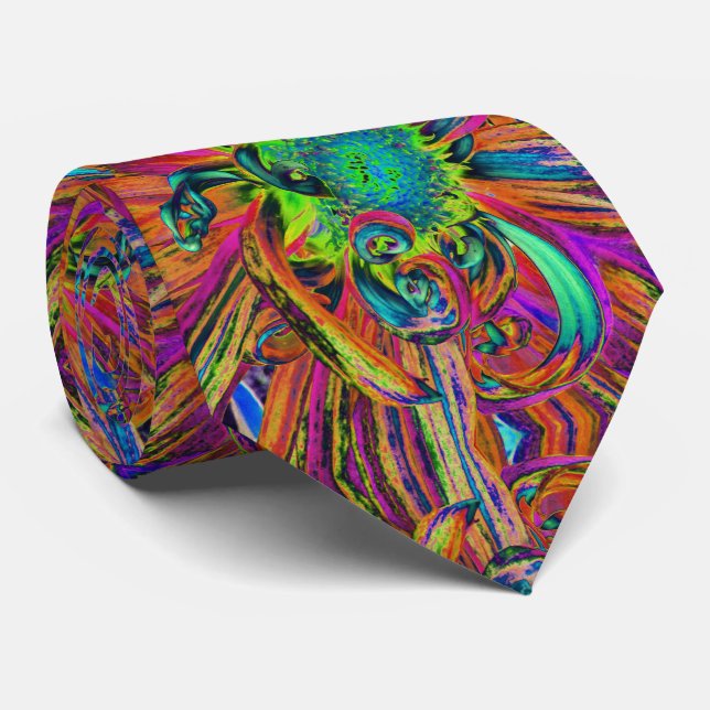 Festive Psychedelic Colourful Dahlia Flower Petals Tie (Rolled)