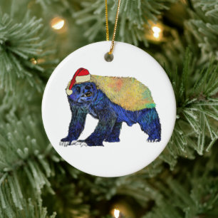 Festive Psychedelic Honey Badger Badass Santa Xmas Ceramic Ornament