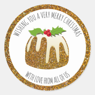 Festive Pudding Gold   GLITTER SPARKLE   Christmas Classic Round Sticker