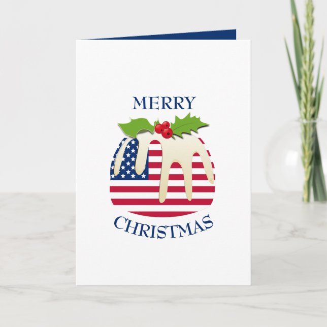 Festive Pudding with | AMERICAN FLAG | Christmas Holiday Card (Front)