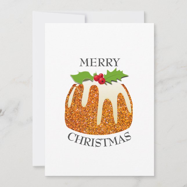 Festive Pudding with Orange GLITTER Christmas Holiday Card (Front)