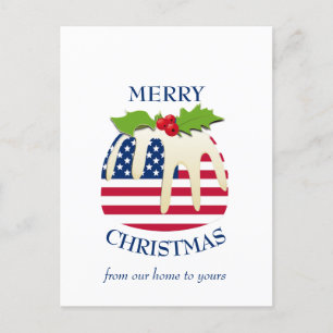 Festive Pudding with Patriotic USA FLAG Christmas Postcard