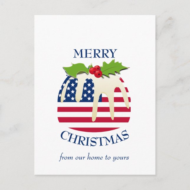 Festive Pudding with Patriotic USA FLAG Christmas  Postcard (Front)