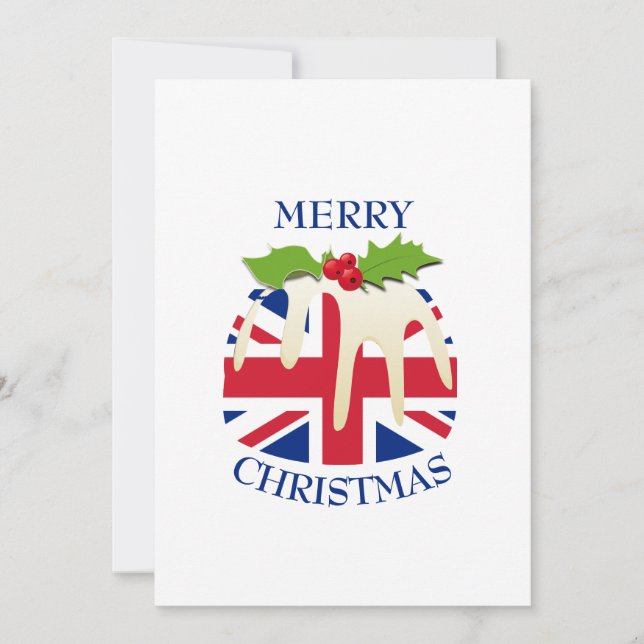 Festive Pudding with | UNION JACK | Christmas Holiday Card (Front)