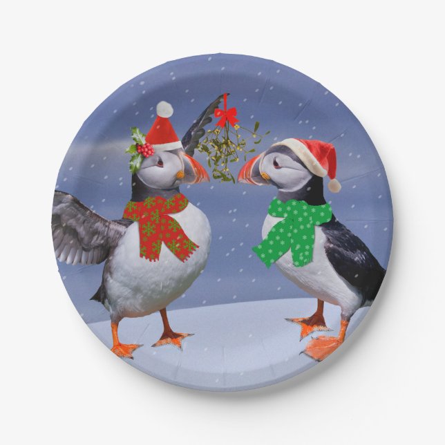 Festive Puffins Paper Plate (Front)