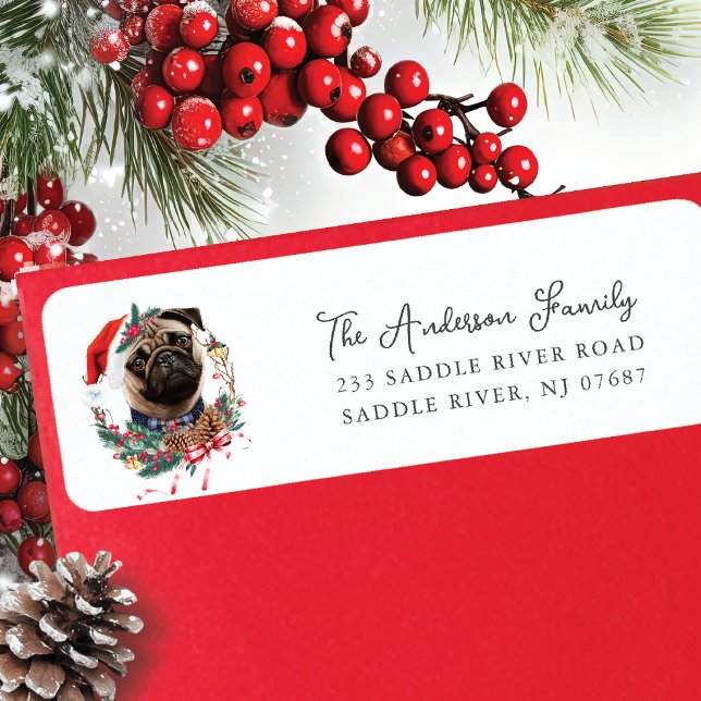 Festive Pug Dog in Santa Hat  Return Address Label (Creator Uploaded)