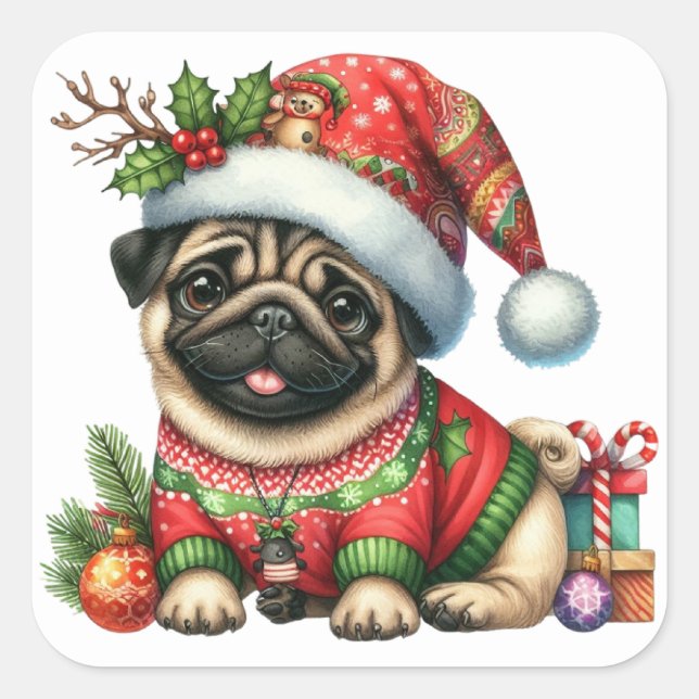 Festive Pug Stickers (Front)