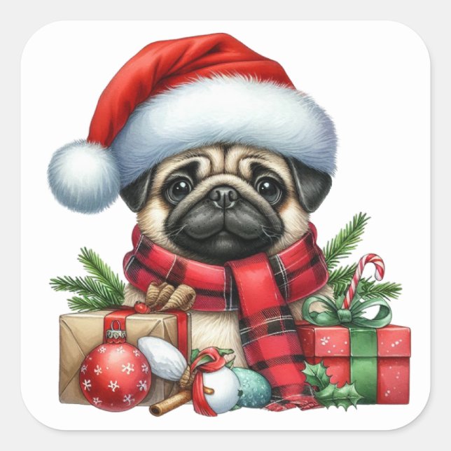 Festive Pug Stickers (Front)