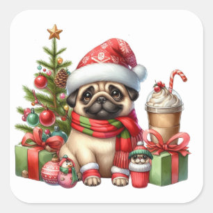 Festive Pug Stickers
