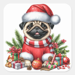 Festive Pug Stickers