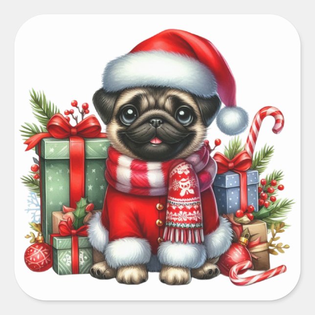 Festive Pug Stickers (Front)