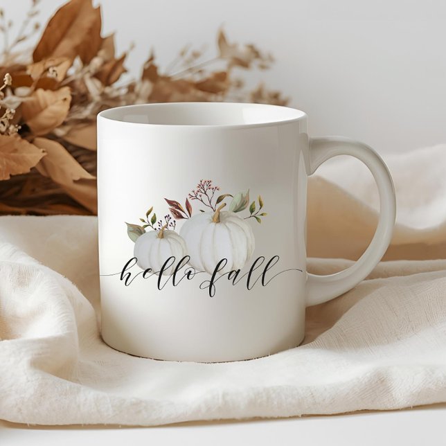 Festive Pumpkin Hello Fall Calligraphy Coffee Mug (Creator Uploaded)
