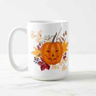 Festive Pumpkin Mug with Autumn Leaves