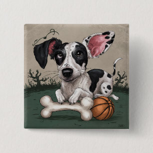 Festive Pup for Halloween: Spotted Dog Enjoying 15 Cm Square Badge