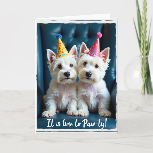 Festive Pups Party Hat Card (Front)