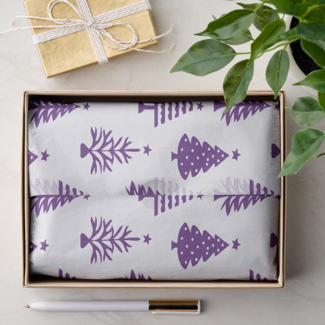 Festive Purple and White Christmas Tree Pattern Tissue Paper (Gift)