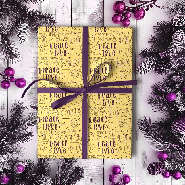 Festive Purple Christmas Typography  Wrapping Paper (Creator Uploaded)