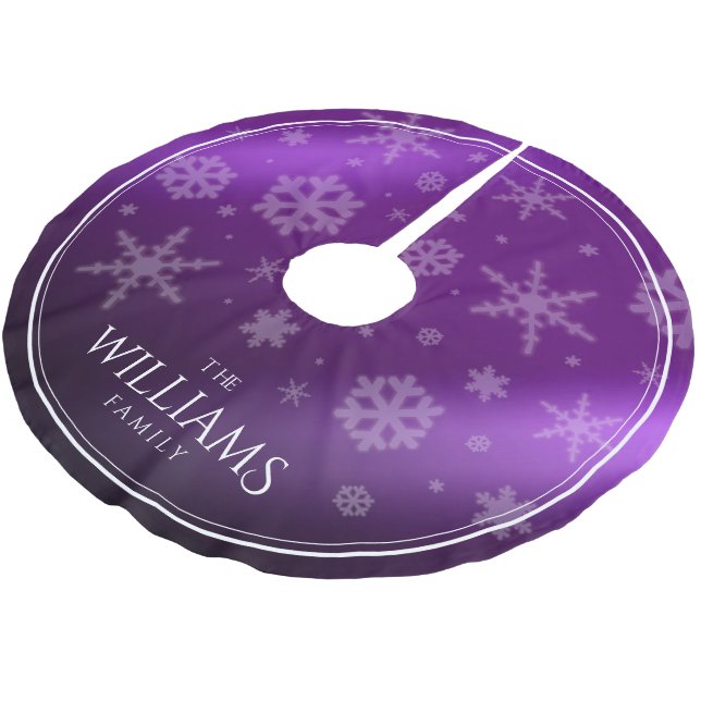 Festive Purple Foil Snowflakes Brushed Polyester Tree Skirt (Angled)
