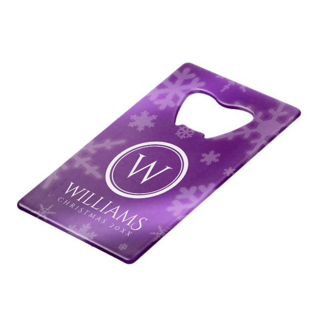 Festive Purple Foil Snowflakes Monogram Name (Front Angled)