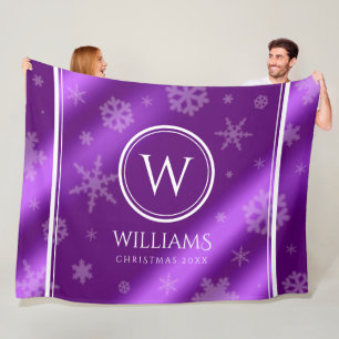 Festive Purple Foil Snowflakes Monogram Name Fleece Blanket