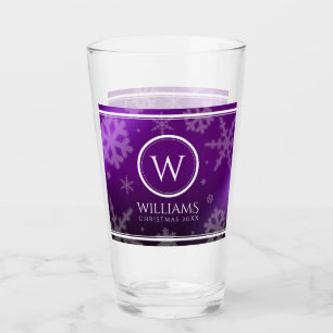 Festive Purple Foil Snowflakes Monogram Name Glass