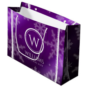 Festive Purple Foil Snowflakes Monogram Name Large Gift Bag