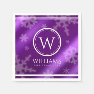 Festive Purple Foil Snowflakes Monogram Name Napkin