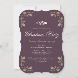 Festive Purple Gold Christmas Holiday Party Invitation