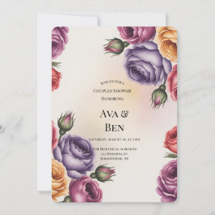 Festive Purple Orange and Red Roses Couples Shower Invitation