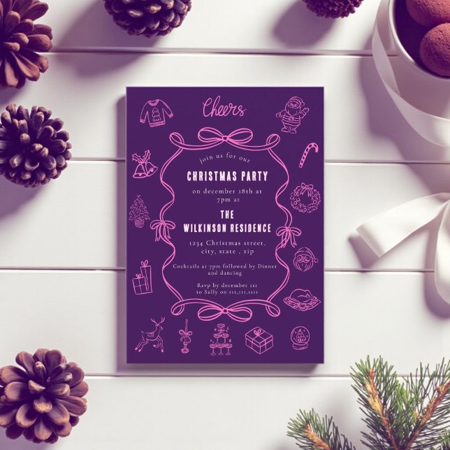 Festive Purple Pink doodle Art Holiday  Card (Creator Uploaded)