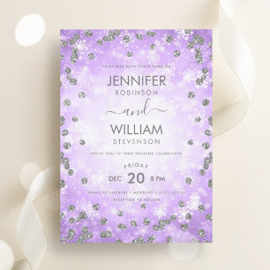 Festive Purple Silver Elegant Winter Wedding  Invitation
