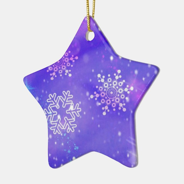 Festive Purple Snowflake Stars Christmas Party Ceramic Ornament (Left)
