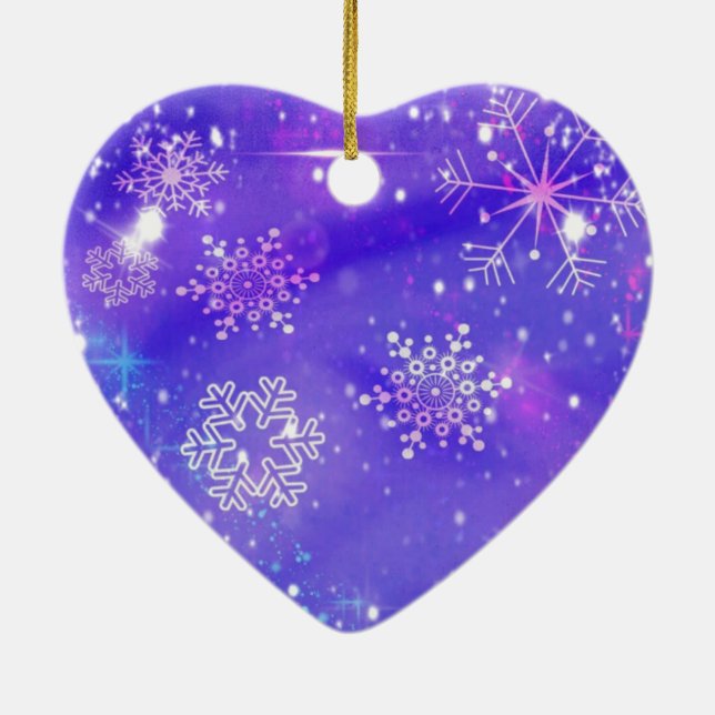 Festive Purple Snowflake Stars Christmas Party Ceramic Tree Decoration (Back)