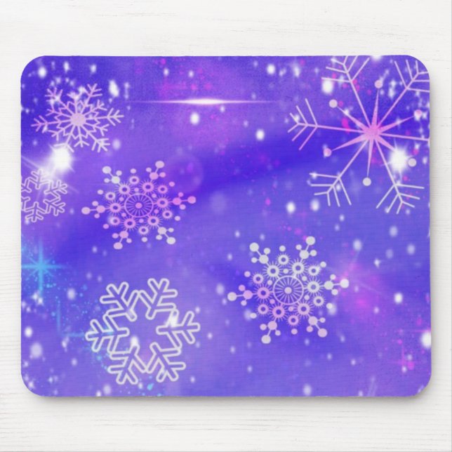 Festive Purple Snowflake Stars Christmas Party Mouse Pad (Front)