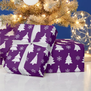 Festive Purple & White Christmas Tree Pattern Wrapping Paper
